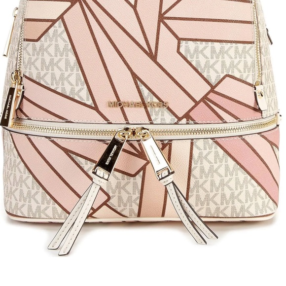 Michael Kors Rhea Signature Logo Zip Medium Backpack - Smokey Rose Multi - Picture 6 of 17